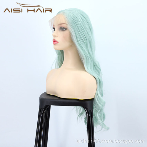 Party Curly Long Wavy Green Lace Frontal Wholesale Cheap Vendor Cosplay Synthetic Hair For Black Women Lace Front Wig